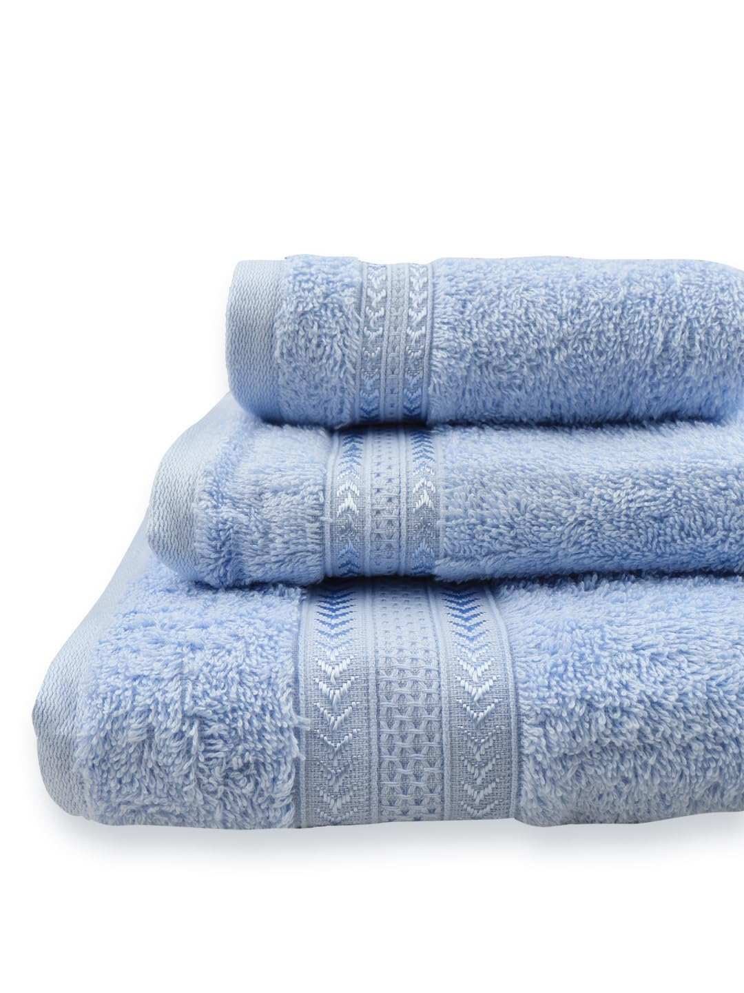 Ramraj Cotton Bamboo Terry Bath, Hand & Face Towel 850 Gsm | Quick Dry & Anti Microbial Combo Towel (Light Blue) - Set Of 3