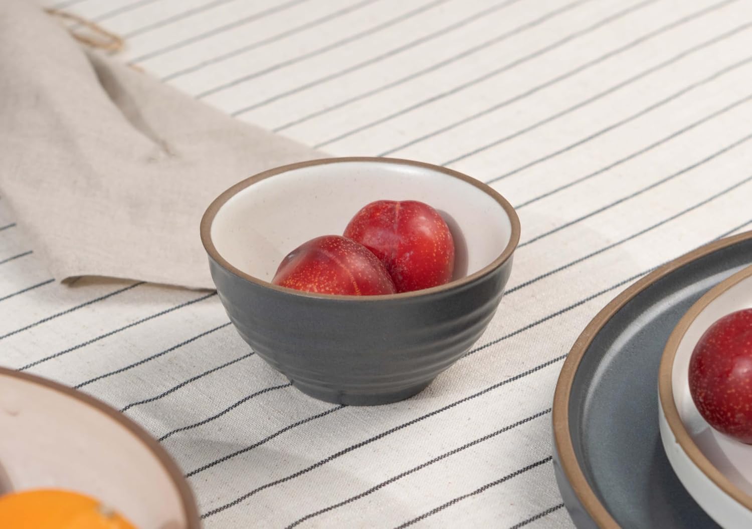 Ceramic Japandi Veg Bowls Set Of 6 For Dinner - 220ml Each, Grey White | Katori Set Of 6 - Premium Stoneware | Ceramic Bowls Set Of 6 - Dessert Bowl Set With Glossy Finish | Ice Cream Bowls