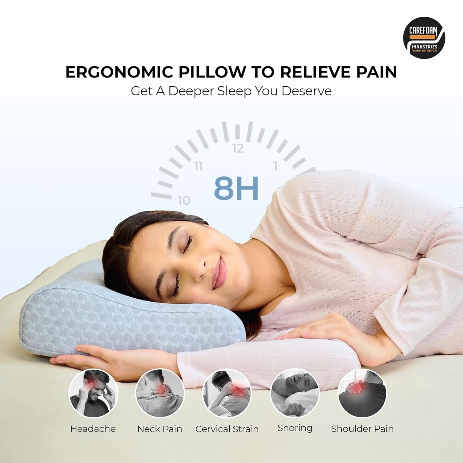 Memory Foam Cervical Pillow, Neck Pain Relief Sleep, Queen- 19 X 11 X 3.5 Inch | Grey Jacquard Cover, Improves Posture Spinal Alignment, Pain Relief | Healthy Sleep Conditions - Pack Of 1