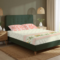 Double Bedsheet For Queen Size With 2 Pillow Cover - Size 88 X 100 Inches, Cream & Peach | Ideal Gifting Choice For Housewarmings, Weddings, Or Anniversaries