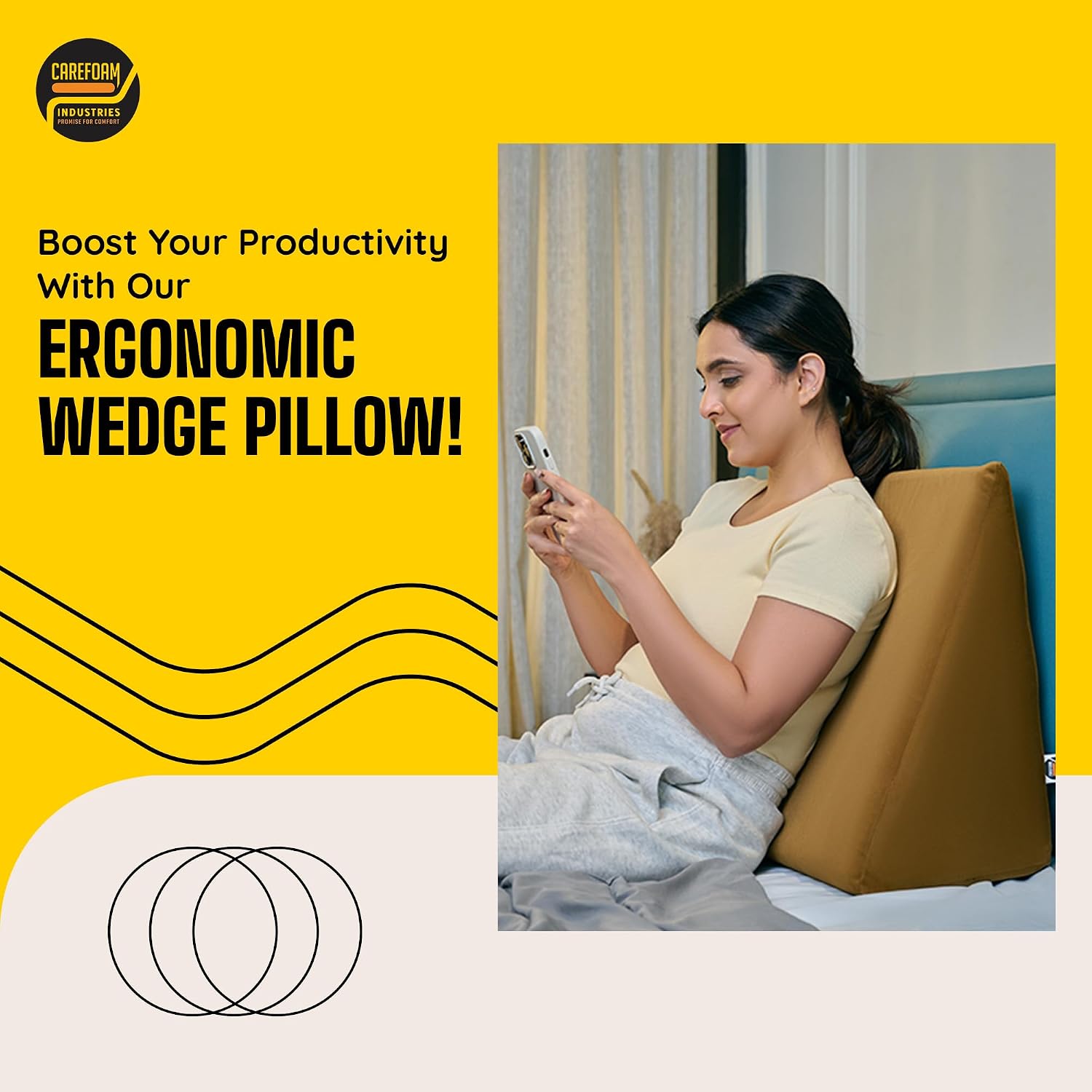 Wedge Pillow Memory Foam For Back Support, Tan - 18 L X 17.5 W X 10 H Inch | Wedge Cushion Pillow, Acid Reflux, Snoring, Gerd, Leg Elevation, Pregnancy | Multifunctional Bed Wedge Pillow
