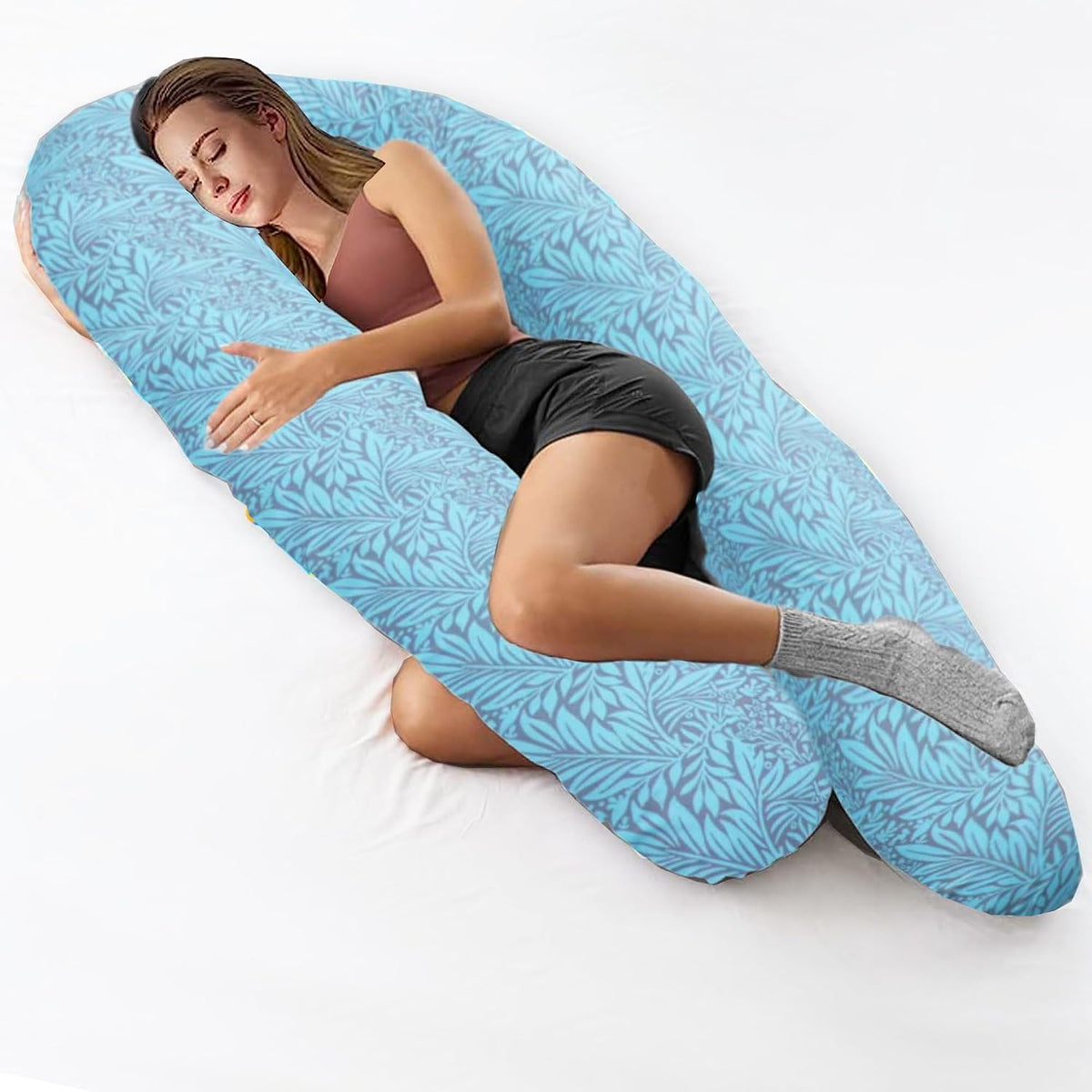 U Shaped Pregnancy Pillow, Maternity Pillow, 100% Cotton, Removable Cover, Tree Of Life Deign, Sky-Blue | Super Premium Pillow For Sleeping, Versatile Use, Pregnocare Microfibers Pillow