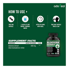 Adorreal Aloevera Extract Capsules, Weight Management, Boosts Digestion, Skin Health Support, Antioxidant Properties, Immunity Booster | 60 Capsules, 100gm 0.2lbs Each Pack Of 2