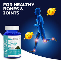 Biovitalia Organics Plant Based Vitamin D3 + K2 Capsules For Men & Women, Dietary Supplement | Supports Immune System & Bone Health | 60 Vegan Capsules , 100gm 0.2lbs