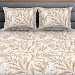 King Size 1 Double Bedsheet With 2 Pillow Covers - Size 108 X 108 Inches, Beige & White | Soft Feel Wrinkle Resistance | Durability & Comfort, Breathable