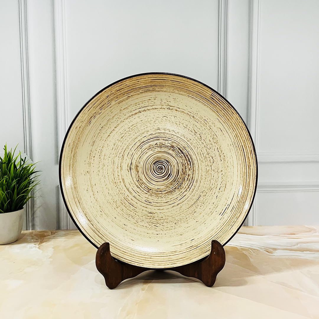 Iris Beige Ceramic Dinner Plates Set Of 6 - 10 Inches, 6 Pieces | Hand Painted Full Ceramic Plates For Dinner - Microwave Safe & Dishwasher Safe