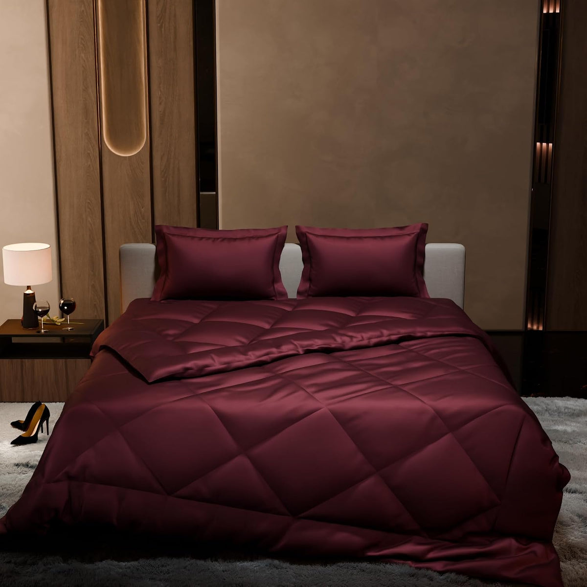 Comforter Set With Double Bedsheet & Pillow Covers - 90 X 100 Inches, Velvet Wine | Complete Bedding Set, Ideal Gifts For Couples, Bedroom Home Furnishing, Date Night