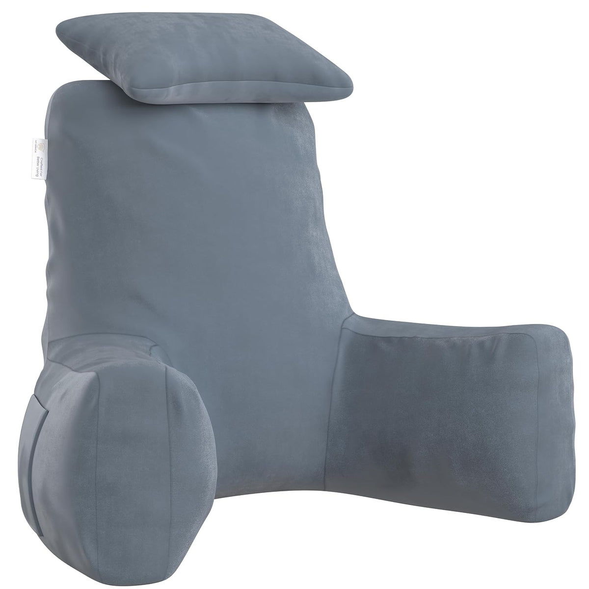 Backrest Pillow For Bed With Detachable Neck Rest & Support Arms - Grey | Soft Reading Pillow, Back Support Wedge Pillow For Working, Seating & Relaxing In Bed, Adjustable Pillow