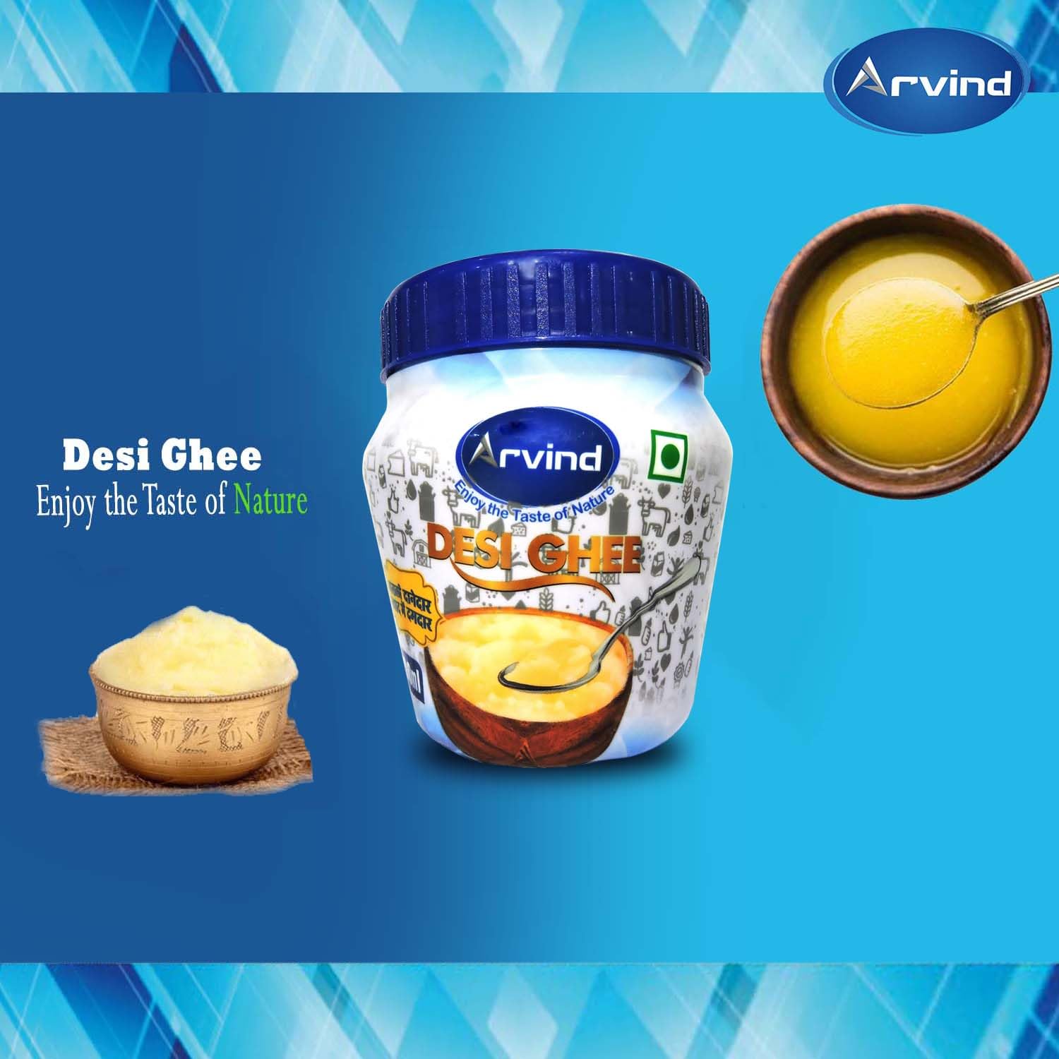 Natural Premium Desi Ghee By Arvind | Rich Aroma For Better Digestion & Immunity Pure Desi Ghee Good For Parathe | (1 Litr) 33.8 Ounce | Jar Pack