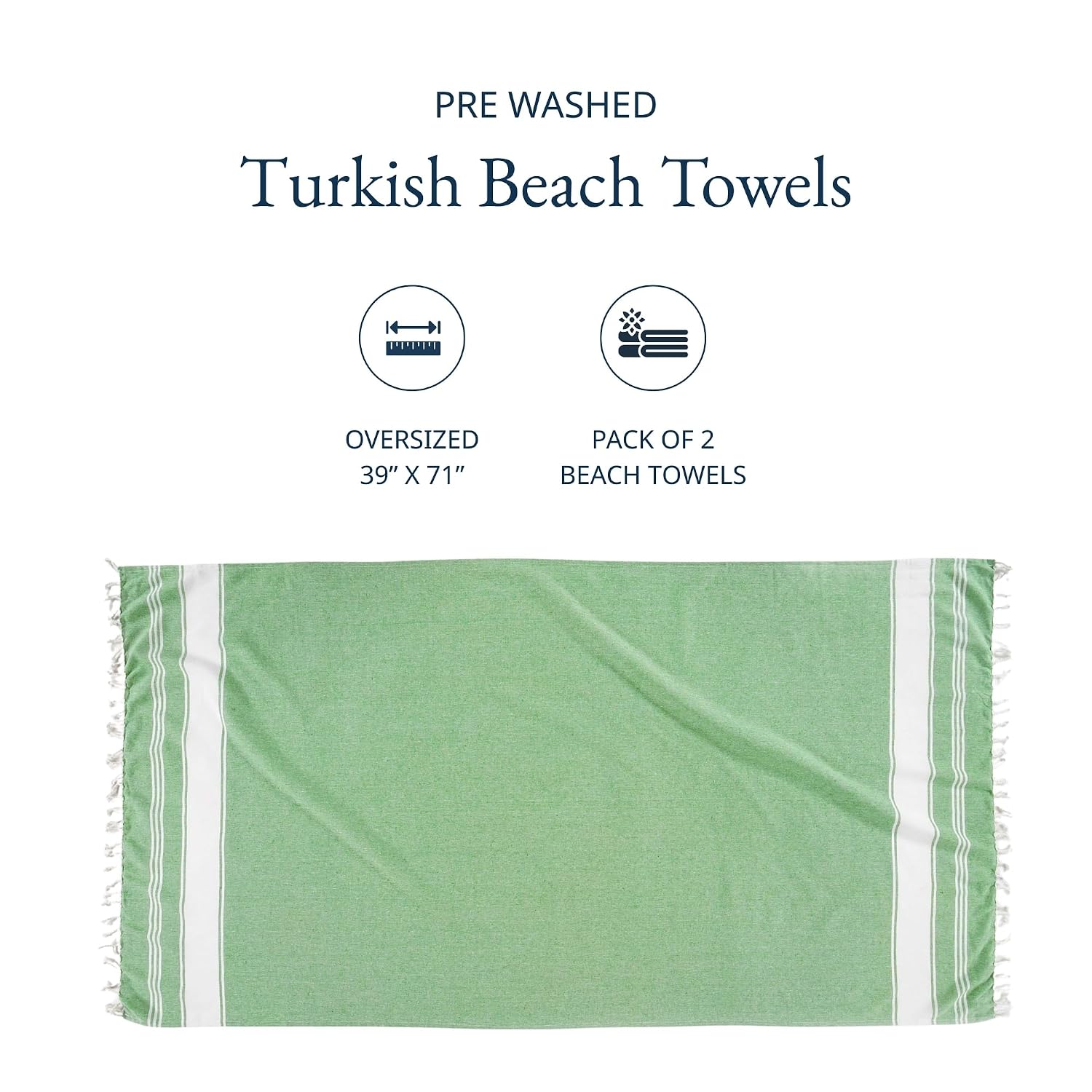Lane Linen Turkish Beach Towels 699 Gsm | Extra Large Beach Towel, Pre-Washed For Soft Feel, Oversized Sand Free Quick-Dry Pool Towel- Jade Green (2 Pack)