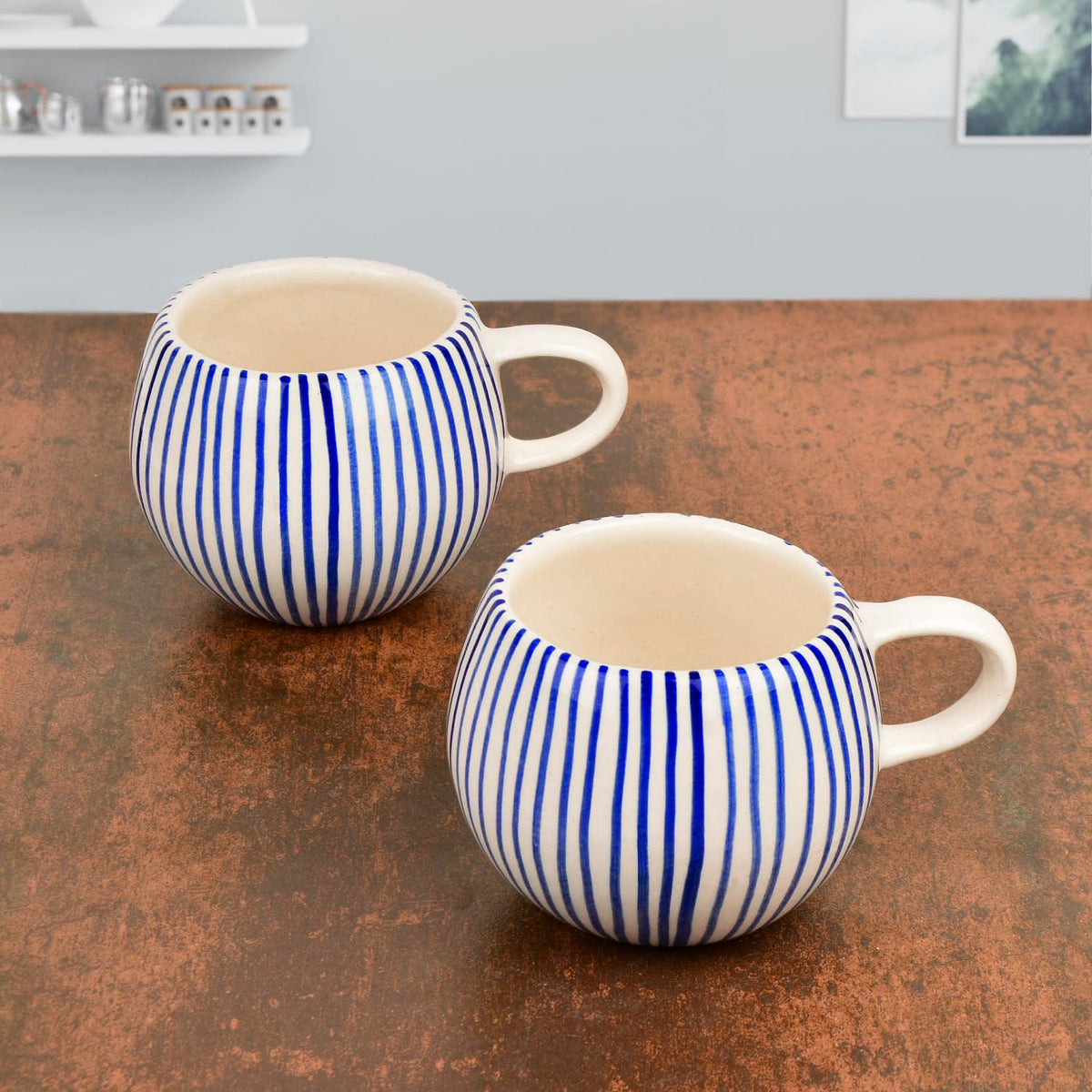 Handmade Ceramic Jumbo Coffee Mugs Set Of 2 - 400ml, Blue | Milk Mugs - Large Big Size Microwave Safe Tea Cups