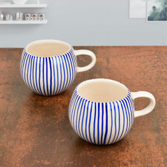 Handmade Ceramic Jumbo Coffee Mugs Set Of 2 - 400ml, Blue | Milk Mugs - Large Big Size Microwave Safe Tea Cups