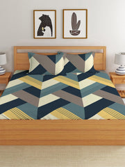 Elastic Fitted Printed Queen Size Double Bed Bedsheet With 2 Pillow Covers | 60 X 78 X 10 Inches, Multicolor | Super Soft Premium Brushed Glace Cotton Material