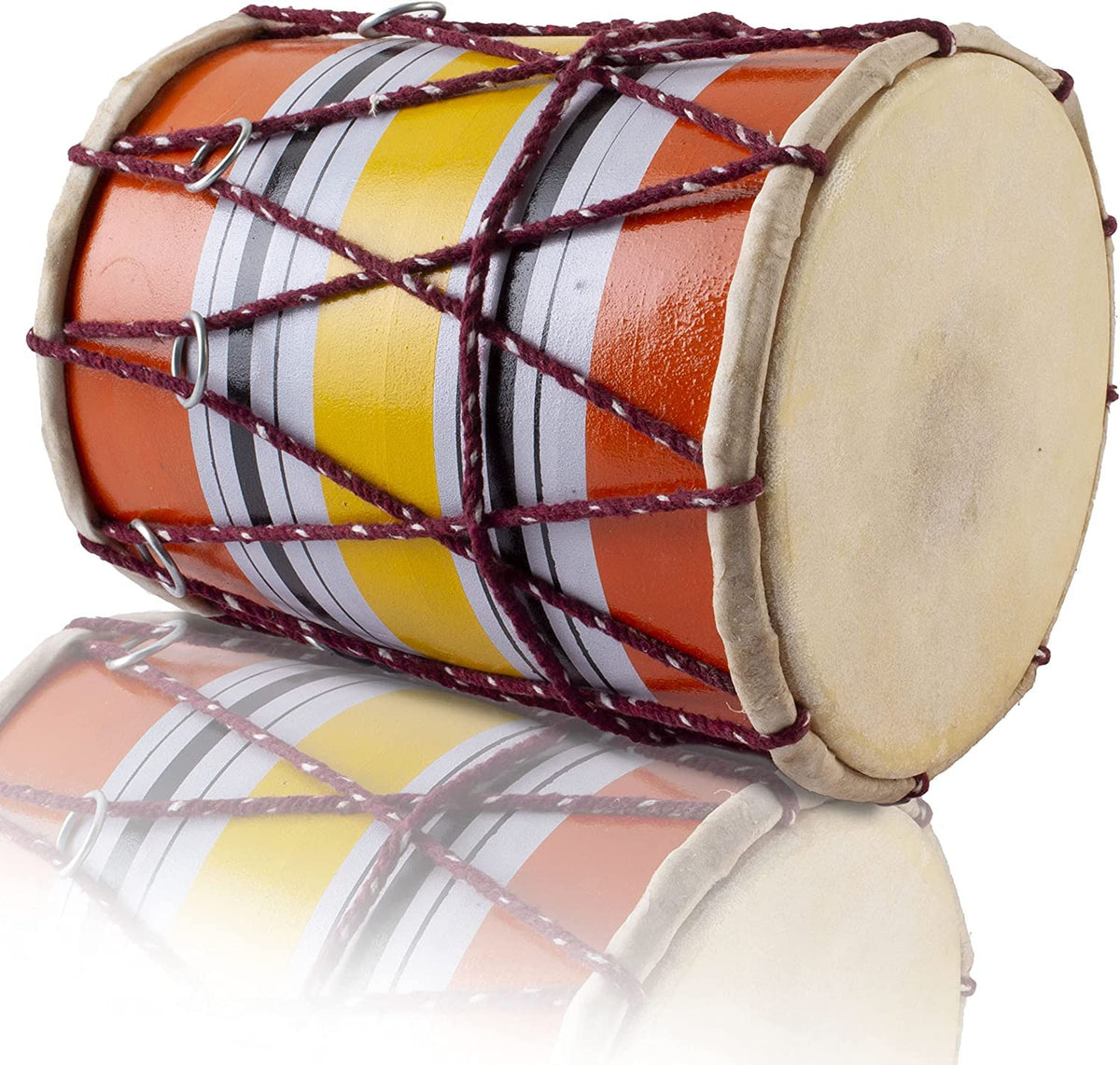 Handmade Wooden Dholak With Rope Fitting - Multicolor | Professional Grade Dholak, Made With Thoroughly Dried Mango Wood - Perfectly Symmetric Round Dholak