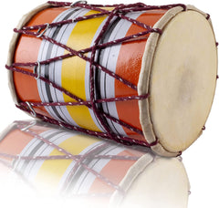 Handmade Wooden Dholak With Rope Fitting - Multicolor | Professional Grade Dholak, Made With Thoroughly Dried Mango Wood - Perfectly Symmetric Round Dholak
