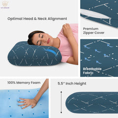 Cool Gel Memory Foam Pillow, Orthopedic Thick Pillow, King Size - 5.5 Inches | Pillow For Neck Pain Relief & Back Support, Blue Checks Cover | Removable Cover, Breathable - Pack Of 1