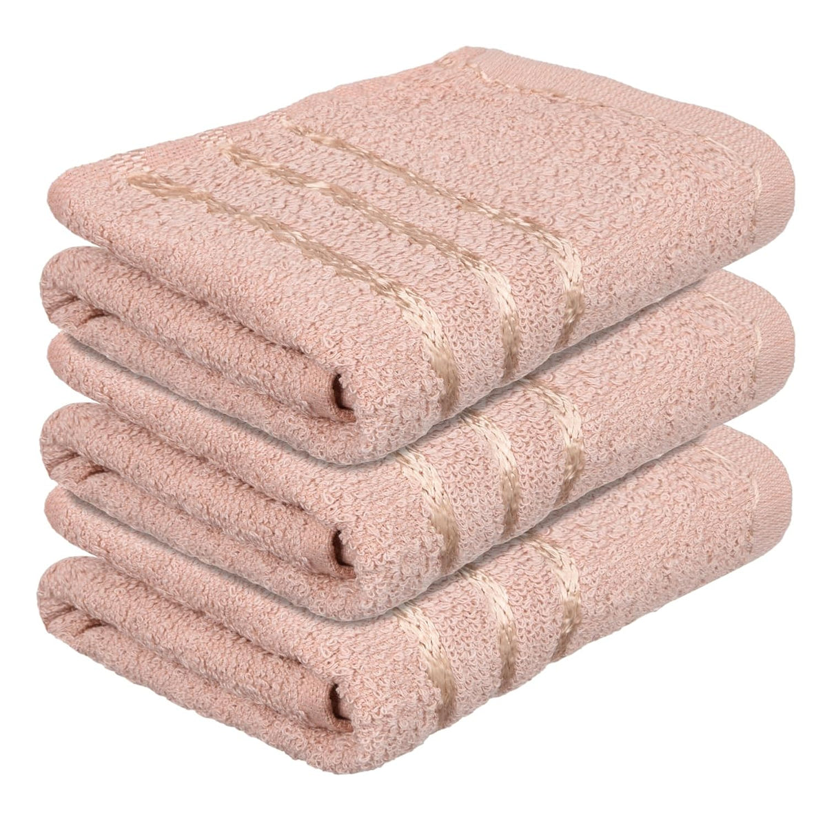 Heart Home Face Towel 600 Gsm | Facewash For Travel Workout Hand Towel | Lining Design Pack Of 3 (Brown)