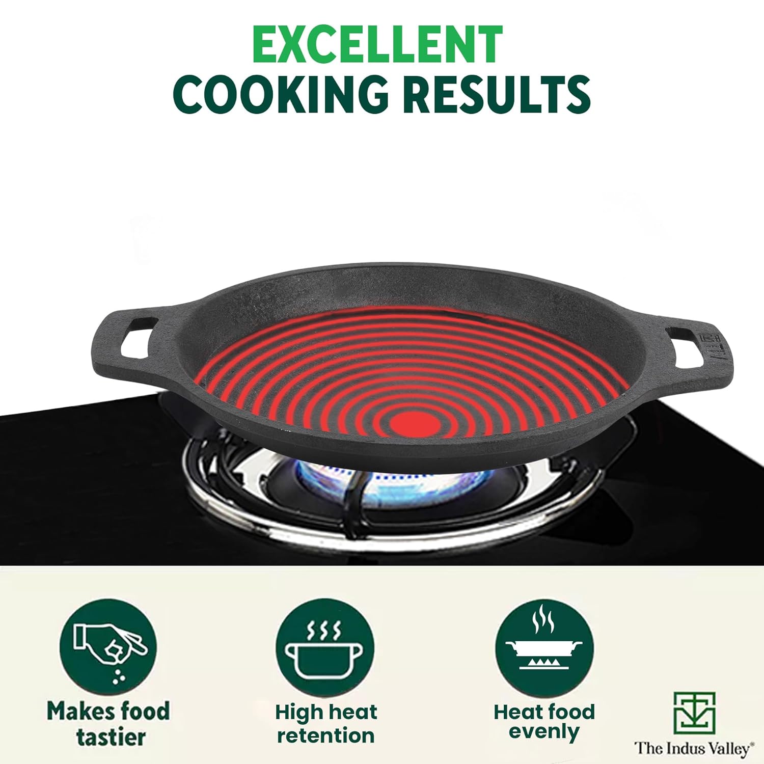 Pre-Seasoned Black Cast Iron Fish Fry Pan With Double Handle - Medium 25 Cm, 9.8 Inch, 2 Kg | Induction Friendly, Nonstick Fish Fry Pan, 100% Pure & Toxin Free, No Chemical Coating