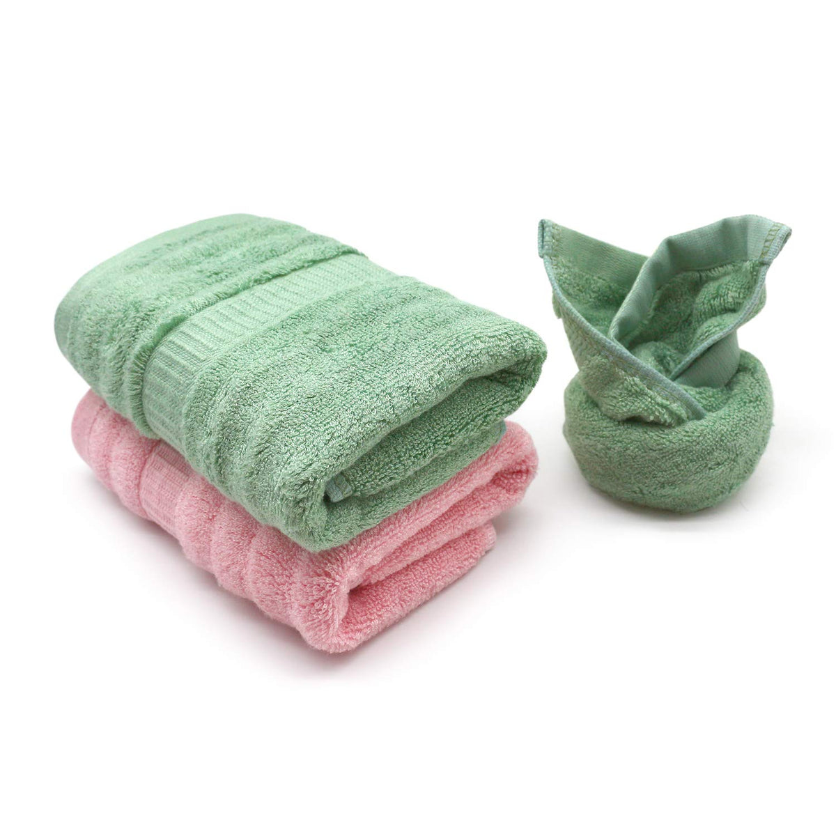 Mush 100% Bamboo Hand Towel 500 Gsm | Ultra Soft, Absorbent & Quick Dry Towels For Wash Basin (Pink & Olive Green) - Set Of 2