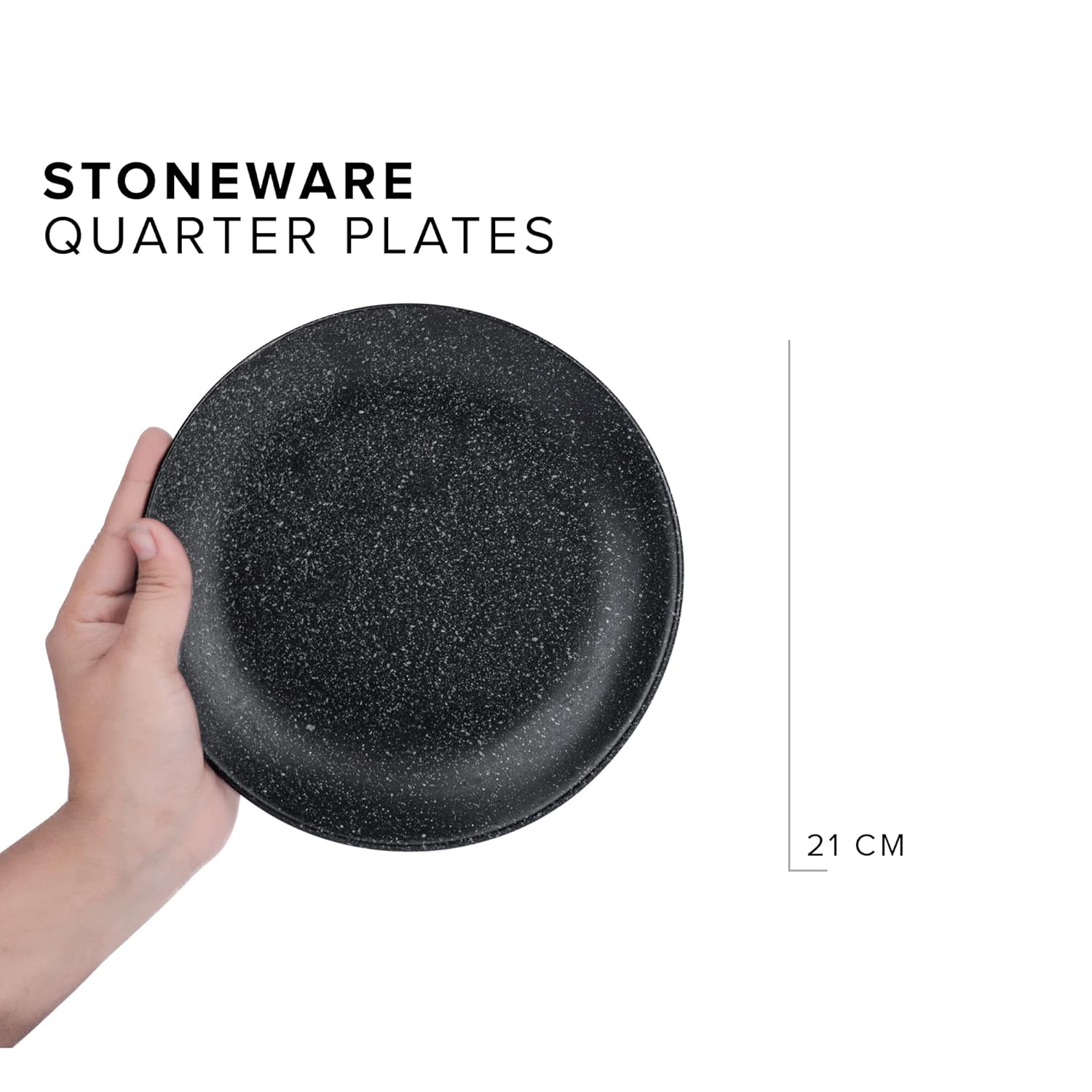 Ceramic Quarter Plates Set Of 6, Black Speckle | Premium Stoneware Snacks Plates Set - Dessert Plates | Small Plates With Matte Finish - Microwave Safe & Chip Resistant