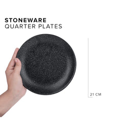 Ceramic Quarter Plates Set Of 6, Black Speckle | Premium Stoneware Snacks Plates Set - Dessert Plates | Small Plates With Matte Finish - Microwave Safe & Chip Resistant