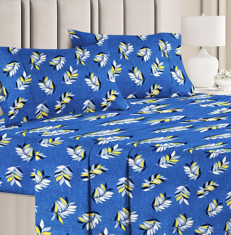 100% Cotton Double Bedsheet Set With 2 Pillow Covers | 90 X 90 Inches, Blue - Lightweight & Breathable, Perfect For All Seasons