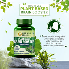 Himalayan Organics Plant Based Brain Booster Supplement With Ginkgo Biloba & Brahmi, Healthy Brain, Stress Relief, Improve Focus | 60 Veg Capsules 100gm 0.2lbs Each Pack Of 3