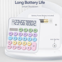 Desktop Calculator, Powered By Batteries (Included) 12 Digit Large LCD Display, Big Buttons Easy To Press, Automatic Sleep, For Office, School, Home. (White)