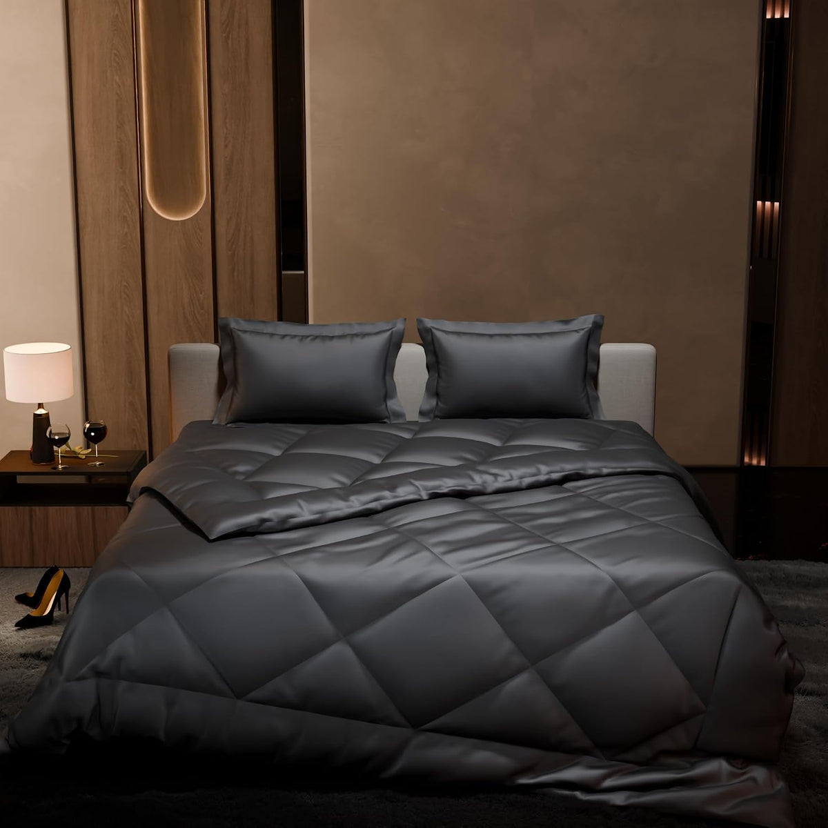 Comforter Set With Double Bedsheet & Pillow Covers - 90 X 100 Inches, Dark Grey | Complete Bedding Set, Ideal Gifts For Couples, Bedroom Home Furnishing, Date Night