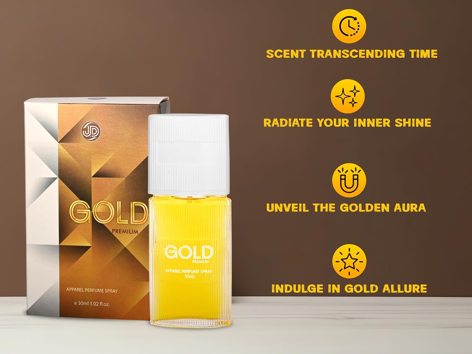 JD International Gold Premium Apparel Unisex Perfume With Long Lasting Fragrance - 30ml, 1.02 Fl.oz. | Unisex Perfume
