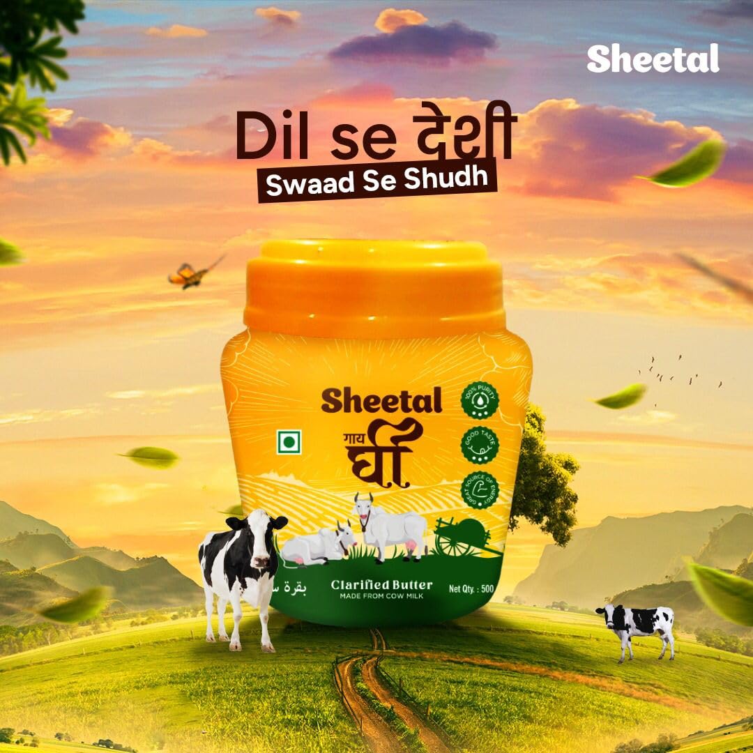 Organic Cow Ghee By Sheetal | Delicious & Nutritious Healthy Desi Cow Ghee Ideal For Spreading On Bread | (500ml) 16.9 Ounce | Jar Pack