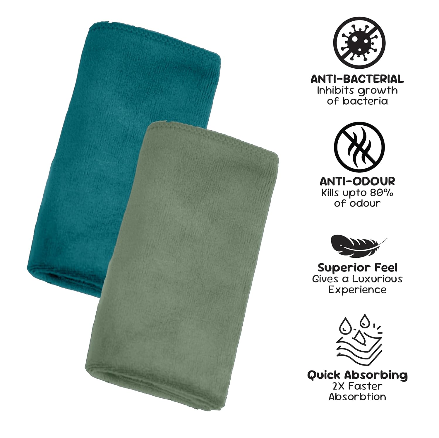 Housse Microfiber Hand Towel 800 Gsm | Premium Quality Towels Ultra Absorbent & Anti-Bacterial For Gym (Pacific Green & Lily PAD) - Pack Of 4
