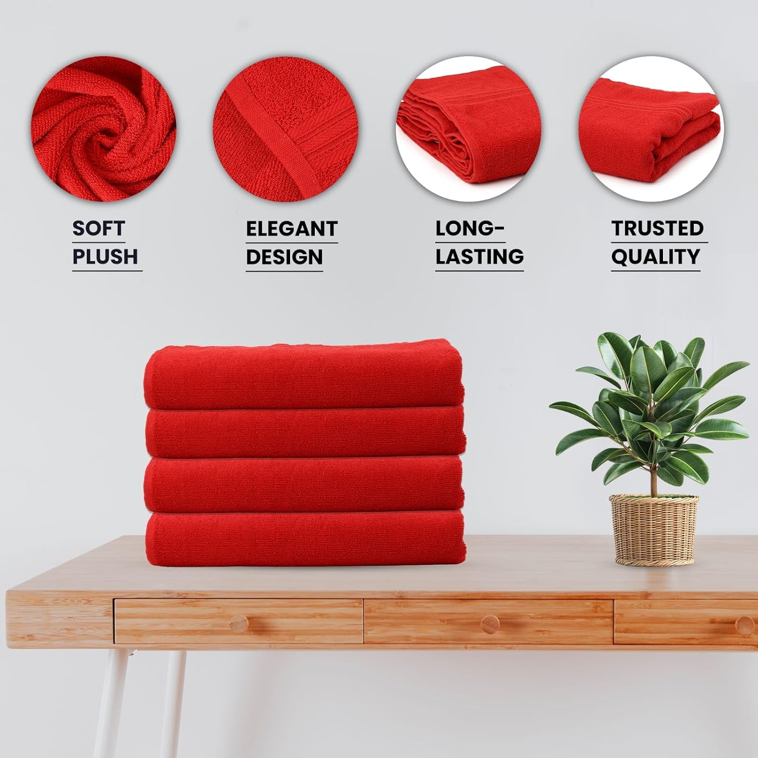 100% Cotton Bath Towel 600 Gsm | Soft Absorbent For Daily Use Bath Towel (Rich Red)