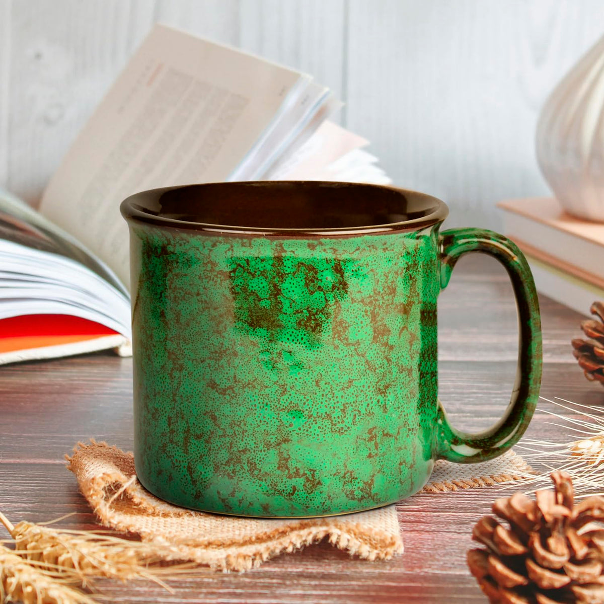 Studio Pottery Ceramic Maggi Bowl Or Mug With Handle 550ml, Emerald Green | Jumbo Ceramic Coffee & Tea Mug - Cereal Bowl | Big Milk Mug - Large Beer Mug - Gift For Him