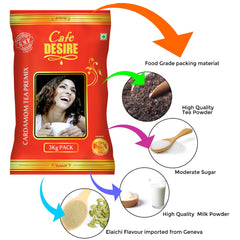 Cafe Desire Cardamom Tea Premix Pack Of 3 X 1 Kg, 35.2 Ounce Each | Just Add Hot Water No Milk Needed - Makes 250 Cups | Rich Home Made Taste - For Manual Use & Vending Machines