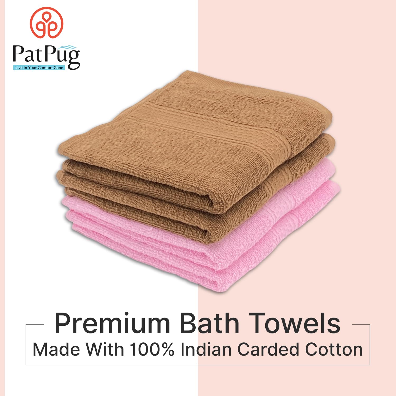 Patpug 100% Indian Ultra Soft Cotton Hand Towel 600 Gsm | For Gym, Workout, Yoga, Wash Basin (Coffee Brown & Sweet Pink) - 4 Piece