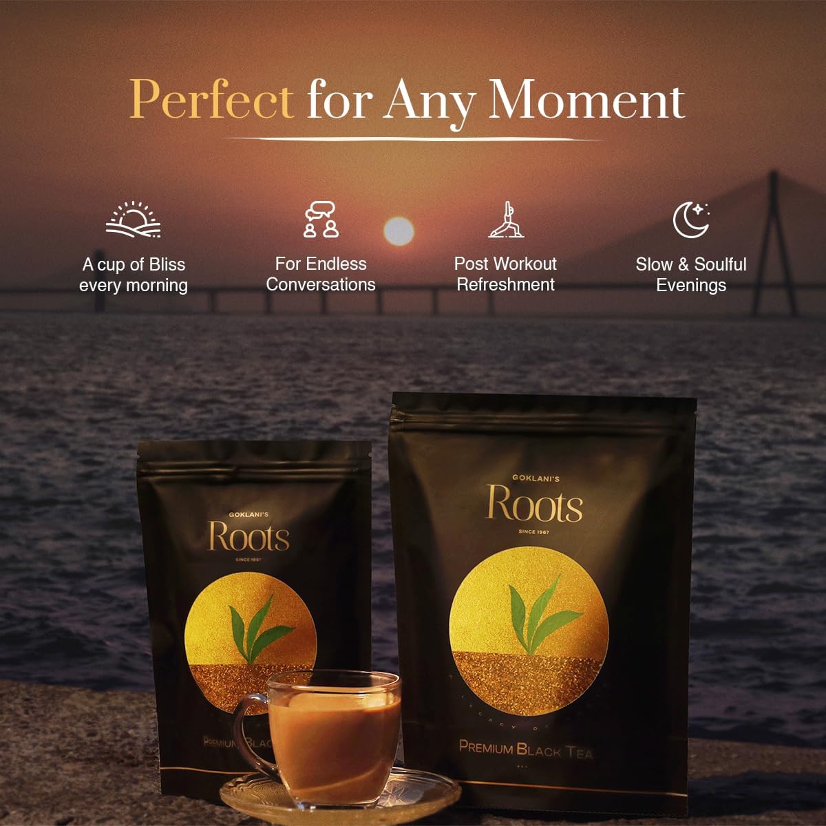 Goklani's Roots Premium Black Tea - Pack Of 2 X 500gm, 17.6 Ounce Each | Pure Handpicked CTC Leaves - Authentic Indian Smooth Flavor & Robust Taste | Medium Caffeine, Additives Free