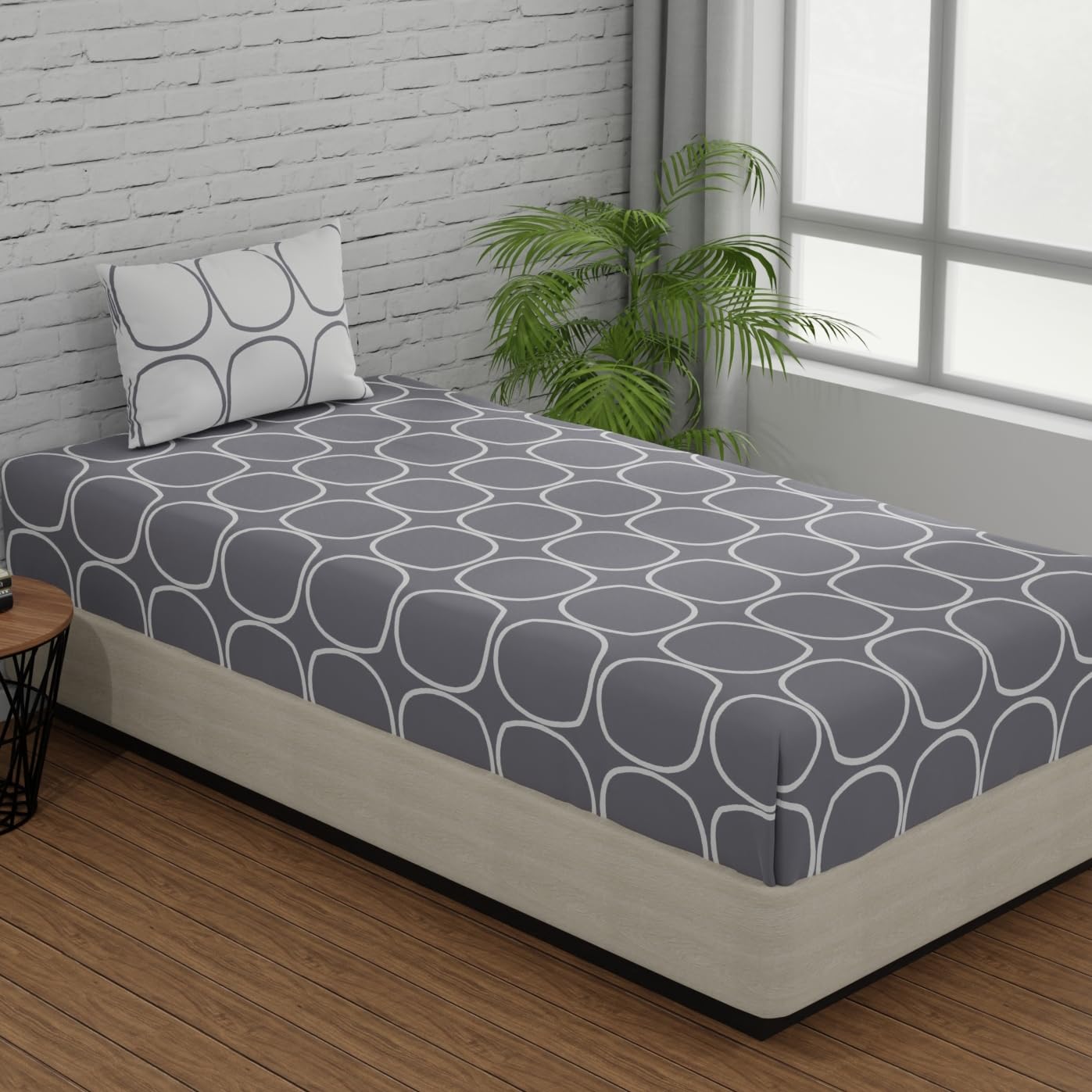 Single Bed Sheet Size - 55 X 88 Inches With 1 Pillow Covers, Grey & White | Wash Dark Colors Separately | Lightweight, Soft, & Comfortable Bedsheet