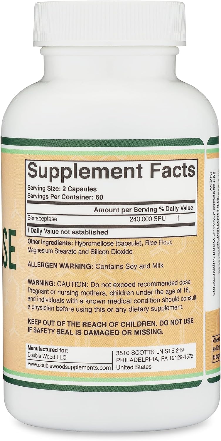 Serrapeptase 240,000 Spu Max Potency Proteolytic Enzyme For Sinus, Respiratory And Joint Health, Non - Gmo, Gluten Free | 120 Veggie Capsules, 200gm 0.4lbs