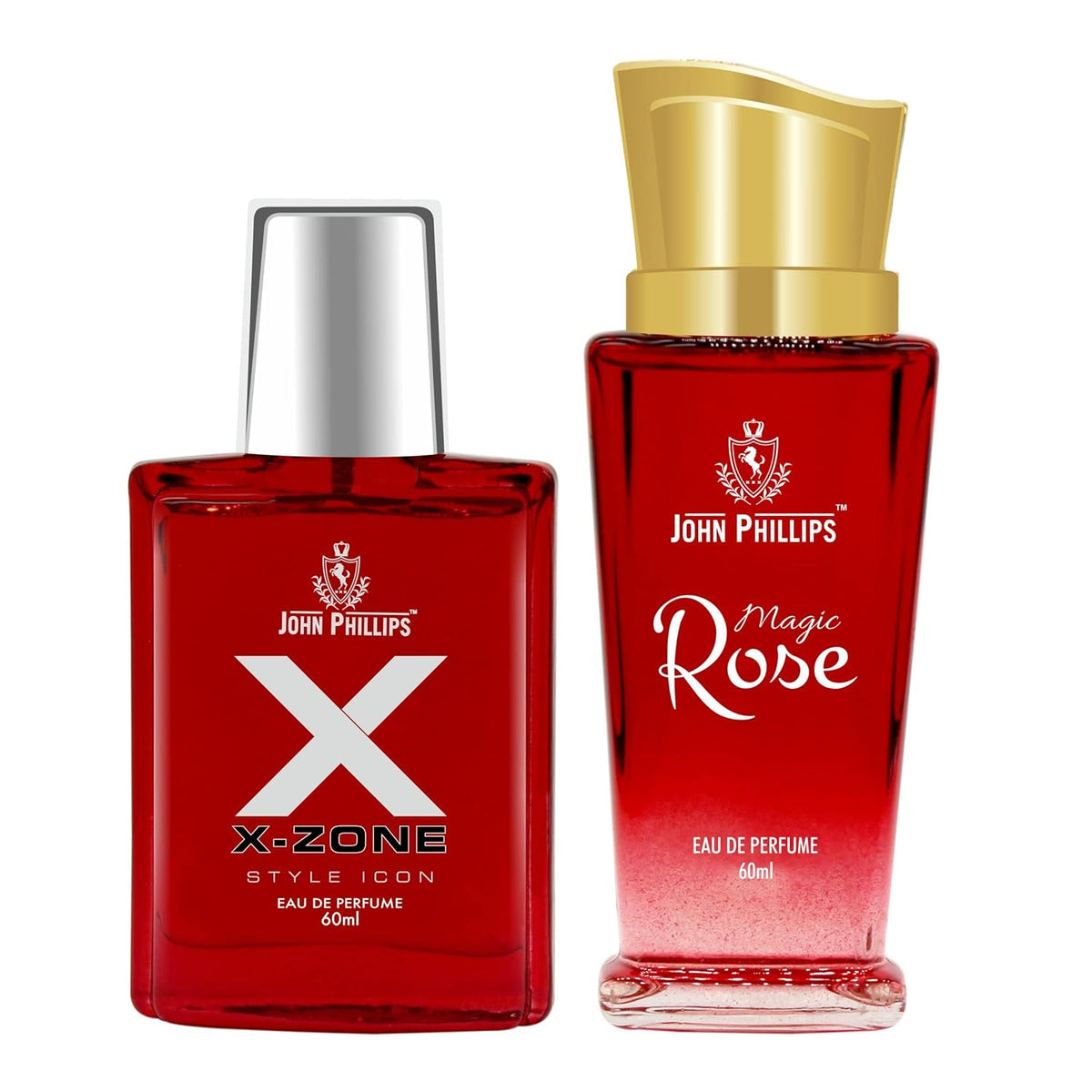 John Phillips Luxury X-zone & Magic Rose Eau De Parfum 60ml 2 Fl.oz. Each Pack Of 2 For Men & Women