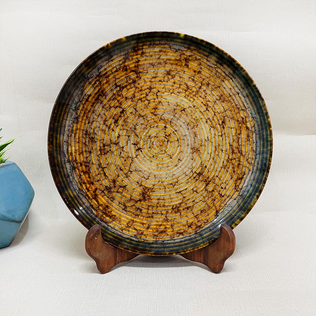 Rustic Roots Hand Painted Ceramic Dinner Set Of 20 Pieces With Serving Bowls | 6 Dinner Plates + 6 Side Plates+ 6 Katori Bowls, 180ml Each + 2 Serving Bowls, 800ml Each | Serving For 6