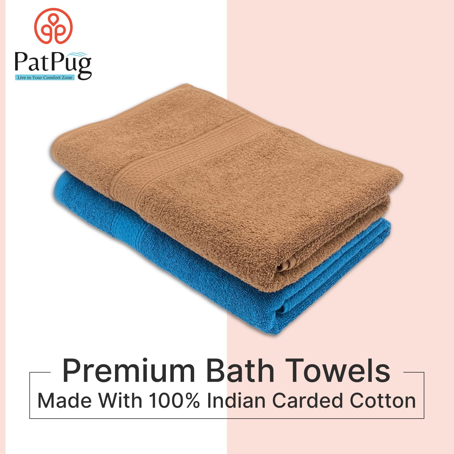 PatPug 100% Indian Ultra Soft Cotton 450 Gsm Bath Towel Large Bath Towel | Highly Absorbent Quick Drying Durable Towel For Men, Women & Kids (Ocean Blue & Coffee Brown)