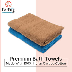PatPug 100% Indian Ultra Soft Cotton 450 Gsm Bath Towel Large Bath Towel | Highly Absorbent Quick Drying Durable Towel For Men, Women & Kids (Ocean Blue & Coffee Brown)