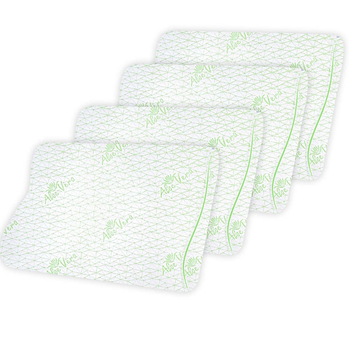 Aloevera Memory Foam Pillow, Cervical Pillow For Neck & Shoulder Pain Relief, White | Contour Neck Orthopedic Pillow For Spinal Alignment Ergonomic Pillow, Removable Cover - Set Of 4