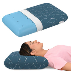 Cool Gel Memory Foam Pillow, Orthopedic Pillows For Sleeping, King Size - 5 Inch Thick | Pillow For Neck Pain & Shoulder Pain, Washable Blue Checks Cover, Breathable - Pack Of 1