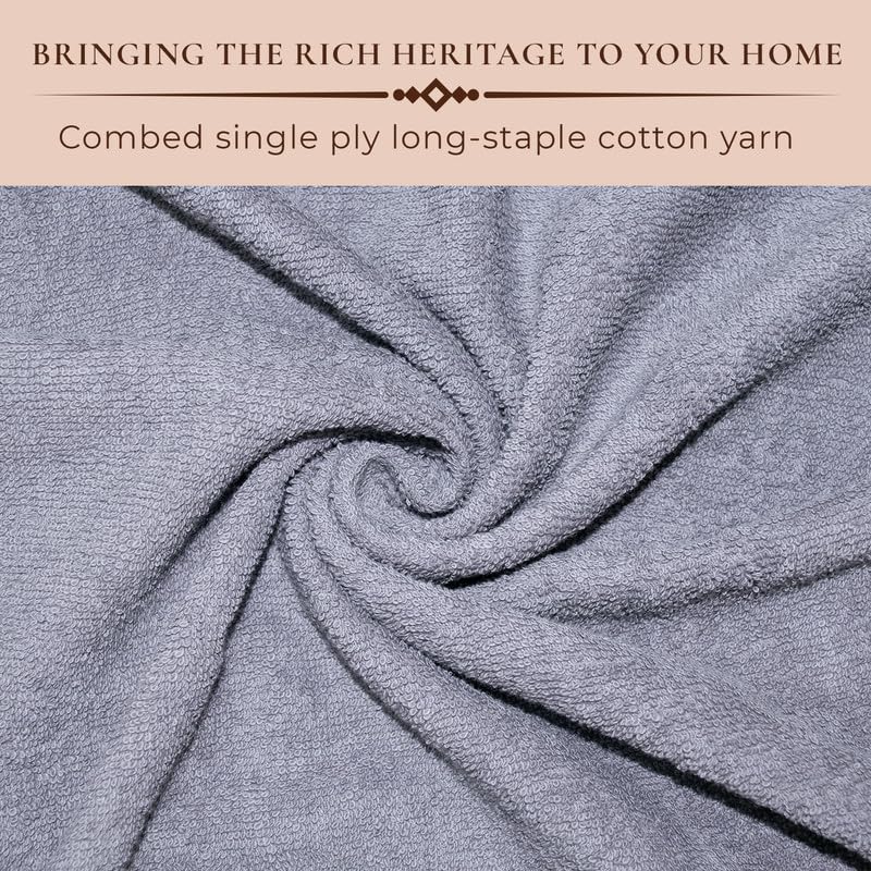 Rangoli 100% Cotton Fibre 1 Bath & 2 Hand Towels 900 Gsm | Highly Durable & Absorbent With Printed Border | Quick Drying Towels (Grey)