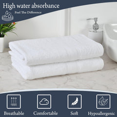 Fresh From Loom Luxury Edition Egyptian 100% Pure Cotton Bath Towel 1200 Gsm | High Water Heavy Soft Dual Stitched Bath Towel (White) - 2 Pcs