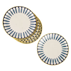 Hand Painted Ceramic Dinner Serving Plates Set Of 6 - White & Blue, 10 Inches | Full Plates - Ceramic Platter - Kyoto Collection