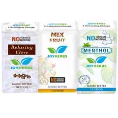Ayurvedic Herbs Tobacco Alternatives | Non Addictive, Clove, Menthol & Mix Fruit Flavour Smoke 10 Sticks Each - Tobacco & Nicotine Free Combo Pack