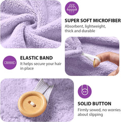 Fezora Hair Towel Wrap For Women (Pack Of 2) | Quick-Dry Microfiber Hair Turban With Elastic Loop | Super Absorbent Hair Drying Towel For Ladies & Girls (Orange & Purple)